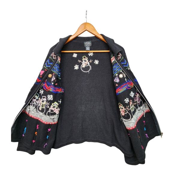 Designers Originals Studio Sweater Women’s LARGE Christmas Black Snowman Holiday - Picture 14 of 16